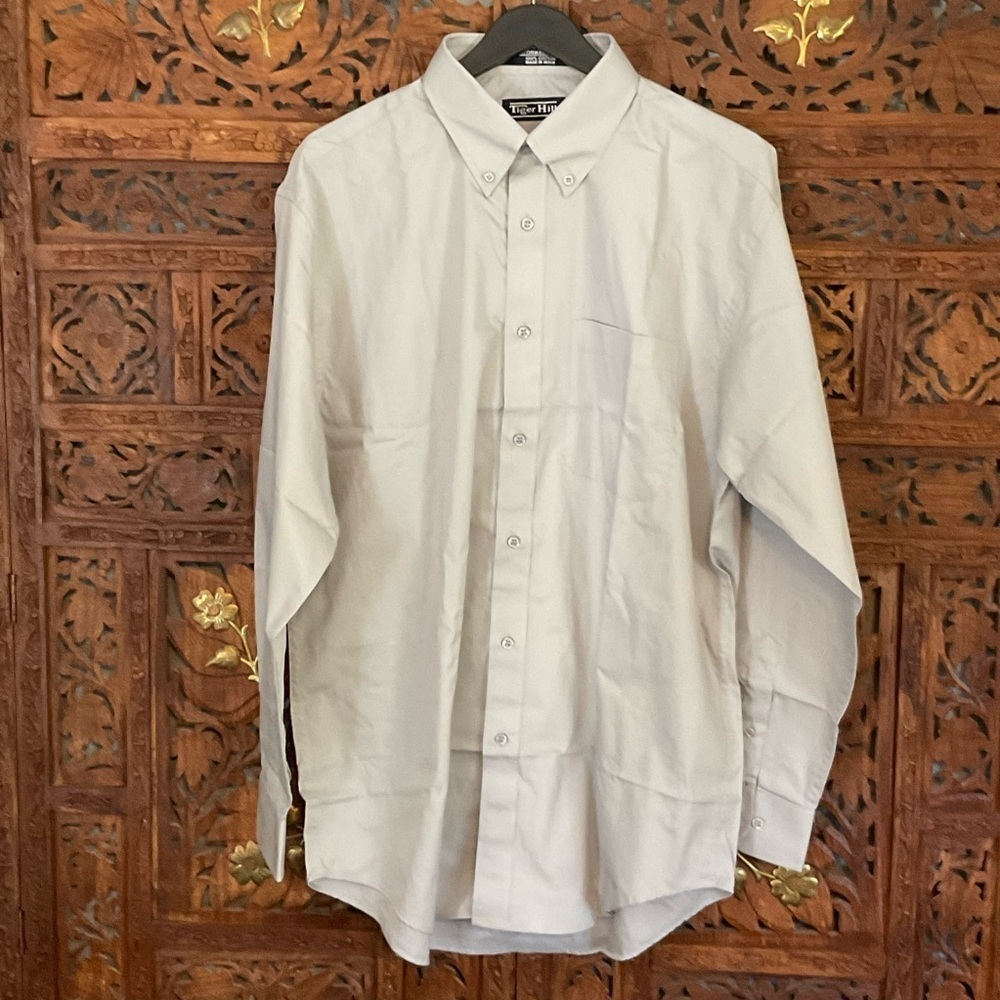 New Tiger Hill Men’s Button Down Shirt Large Performance Poplin 100% Cotton